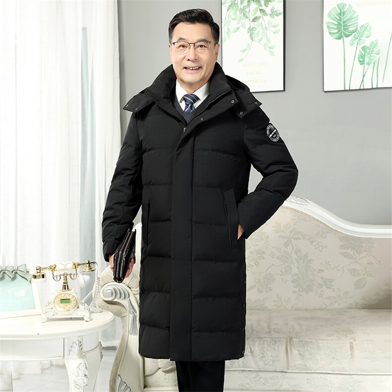 现货主推爸爸长款连帽羽绒服男中老年爷爷保暖开衫外套YR307-P150，男装羽绒服，星座1210A