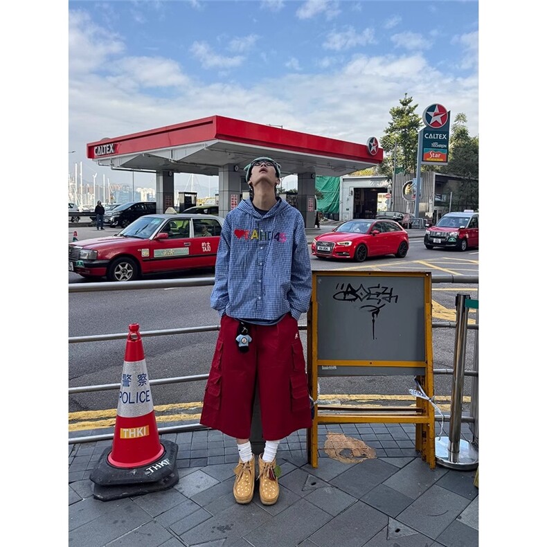2025美式多口袋阔腿工装裤男女宽松街头直筒休闲七分裤K6320-P60图片