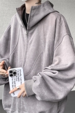 特批扎染连帽开衫卫衣男美式重磅解构拼接脏脏拉链外套KS007-TP68，女装短外套，电商B312