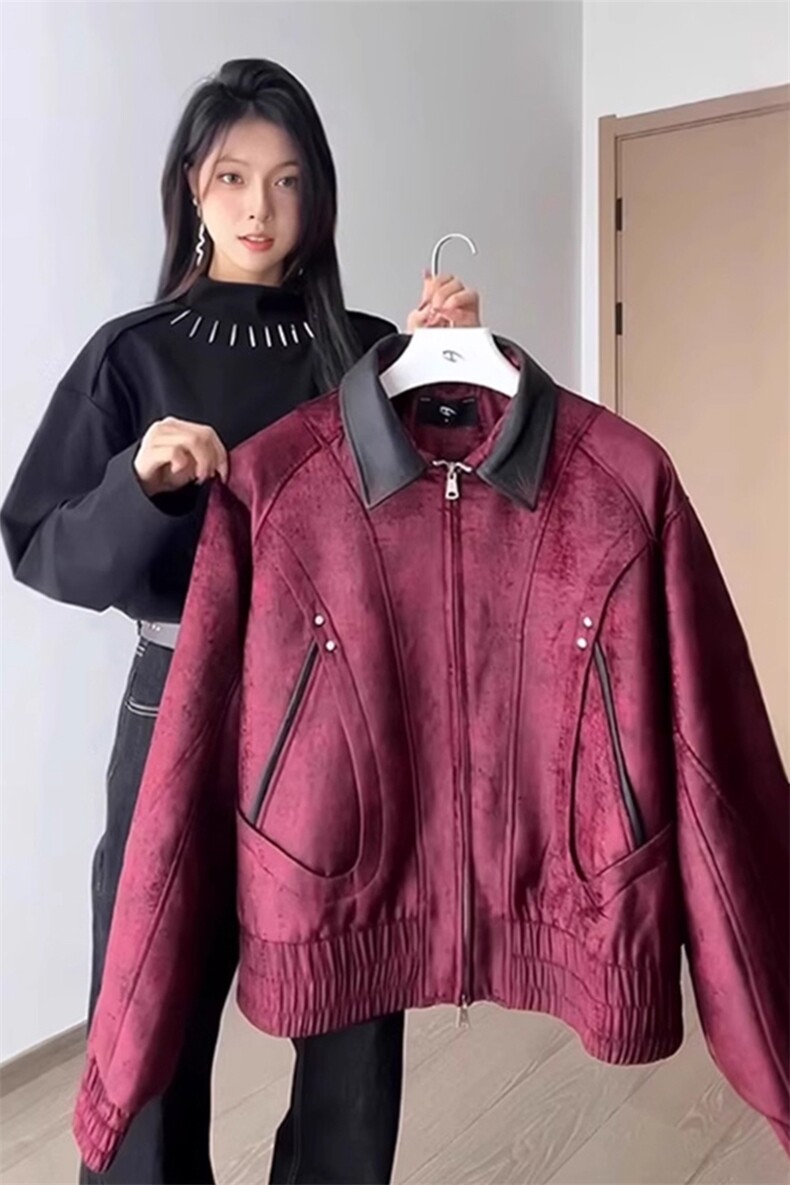 撞色翻领夹克女高级感设计宽松拉链外套JK3391特P78,男装夹克,星座908-1