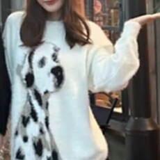 美式复古仿貂绒2025狗狗圆领针织开衫外套女新款毛茸茸绒绒毛衣，男装针织衫/毛衣，星座601-1