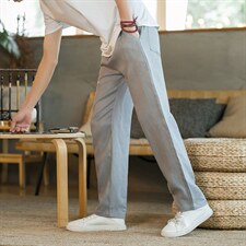 咖啡厅风纯亚麻男士休闲裤宽松薄款直筒裤A221A/ K316图片