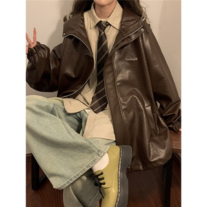 中性连帽鳄鱼纹PU皮衣大码情侣休闲冲锋衣夹克男JK8744P90控128图片