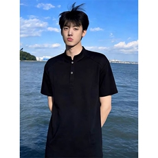 美式华夫格亨利衫男松弛感插肩短袖半开扣圆领polo衫肌理感卫衣潮，男装T恤，星座506A