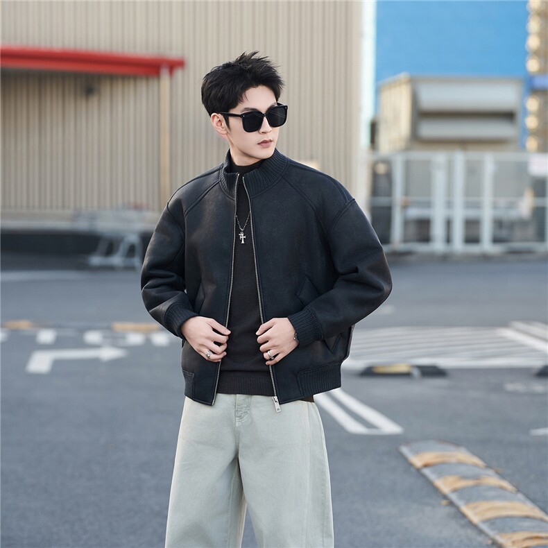 皮毛一体外套男士2025新款皮衣冬季加绒加厚皮夹克B328-7118-P185，男装夹克，电商B328