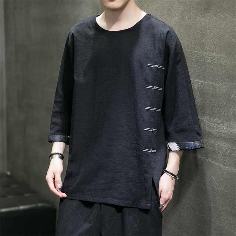 2025夏季新款风男装棉麻短袖t恤男复古大码QT6008-1/T063-P60，男装T恤，电商A008
