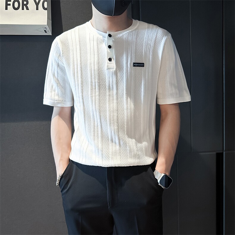 短袖毛衣针织衫半袖男修身圆领社会小伙店主风301C-DM05-P58控78,男装T恤,星座301C（原B323）