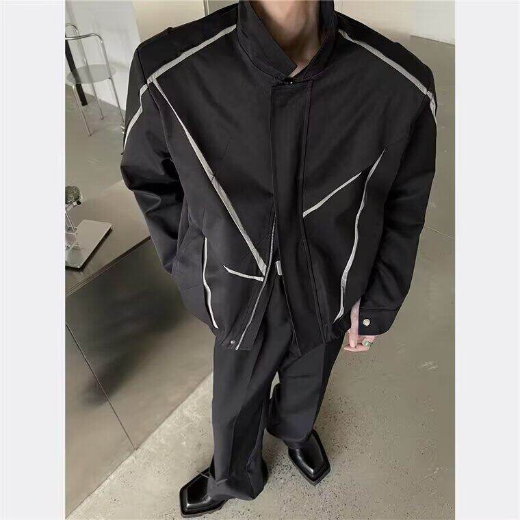 美式拼接廓形夹克外套男春秋季宽松休闲百搭上衣，男装夹克，星座716-4