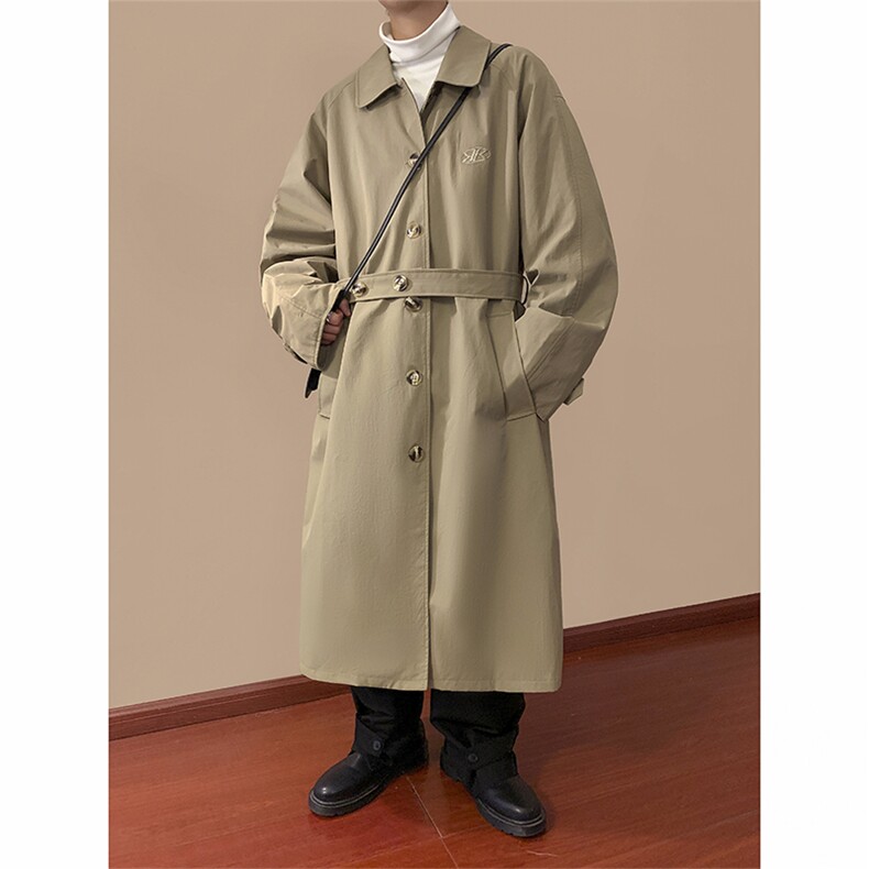 垂感中长款风衣男尼龙宽松百搭休闲过膝大衣外套FY100-P65，男装风衣，星座313A(原308A-2)