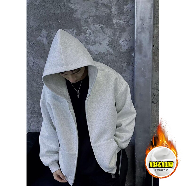 480G重磅加绒硬挺boxy男女秋冬美式高街结构双拉链开衫卫衣厚外套，女装短外套，电商A486