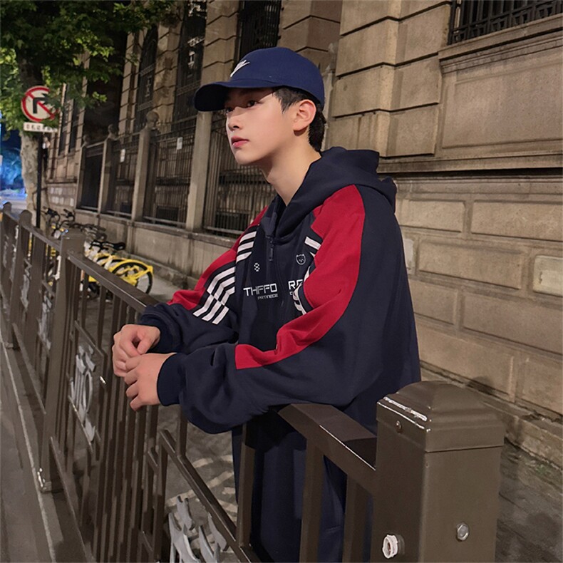 抖音得物秋美式高街重磅结构织带拼接撞色立领卫衣外套ACM4102，女装短外套，电商A443