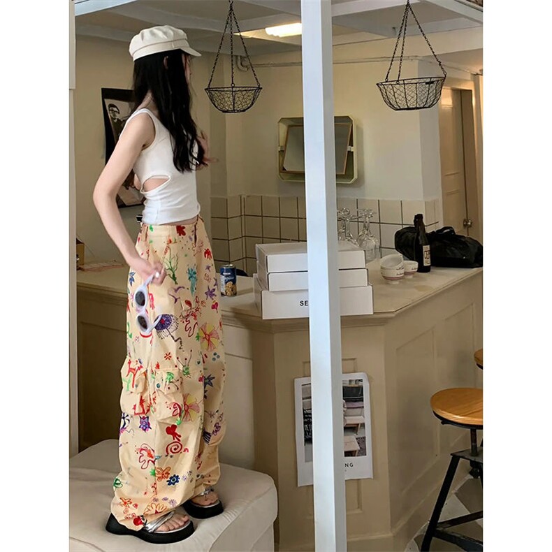 AK2395-p45美式潮牌设计感彩色涂鸦休闲工装裤女夏季新款显高显瘦,女装休闲裤,星座617A-2