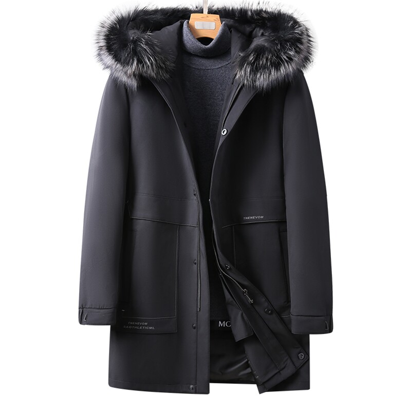 新款兔毛领内胆银狐毛领羽绒服商务休闲冬季保暖男装DS81001-P860，男装中老年男装，电商B212（原钱塘6029）