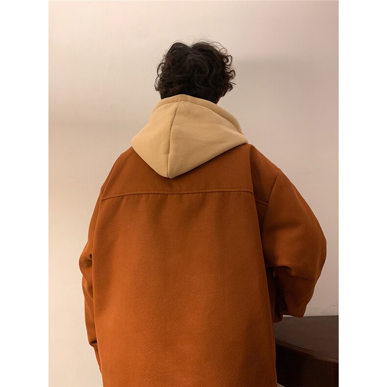 EQ160冬季呢大衣男假两件牛角扣撞色毛呢外套小众设计感棉衣P148,男装棉衣,电商C306-1