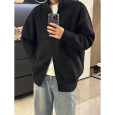 重磅秋冬北极绒双拉链毛衣开衫美式复古休闲慵懒风宽松针织衫外套，男装针织衫/毛衣，电商A486