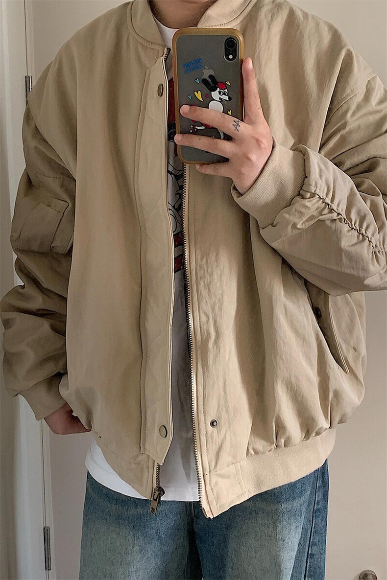 纯色复古格子飞行员夹克棒球服外套JK7434特P75,男装夹克,星座908-1