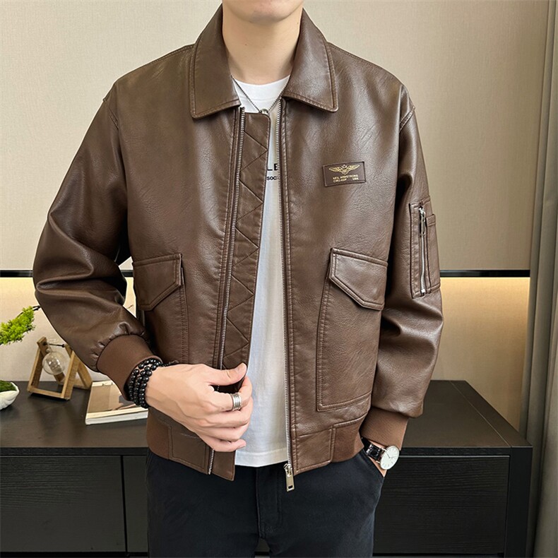 2024店主风秋装翻领休闲高品质Pu皮皮衣夹克外套男6018-P130图片