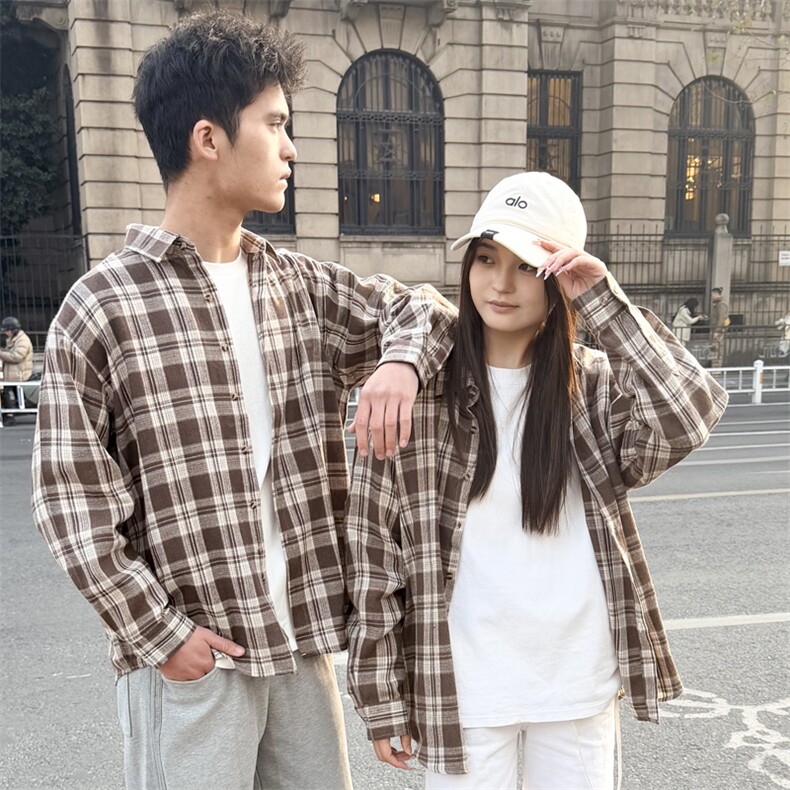 （跨境电商）四季款格子衬衫潮流宽松格纹衬衣，男装衬衫，星座1107