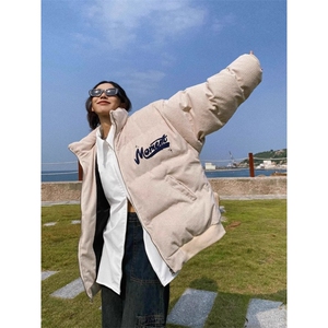 美式复古刺绣灯芯绒棉衣外套男女ins宽松加厚面包服情侣立领棉服图片