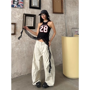 2025美式复古辣妹嘻哈宽松廓版工装裤口袋设计感阔腿裤休闲裤图片
