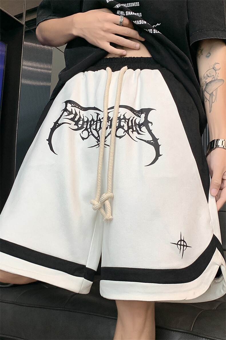 麂皮绒复古撞色印花短裤男夏休闲篮球运动五分裤XZ514-2-1537-P43,男装牛仔裤,星座514-2(原B239)