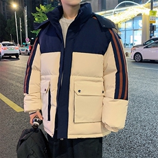 港风潮牌新款织拼色连帽服潮流保暖棉衣M085-P110控159，男装棉衣，星座717