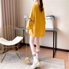 25棉韩版宽松大码印花拼接破洞中长款薄款小卫衣女，女装卫衣/绒衫，潮品会