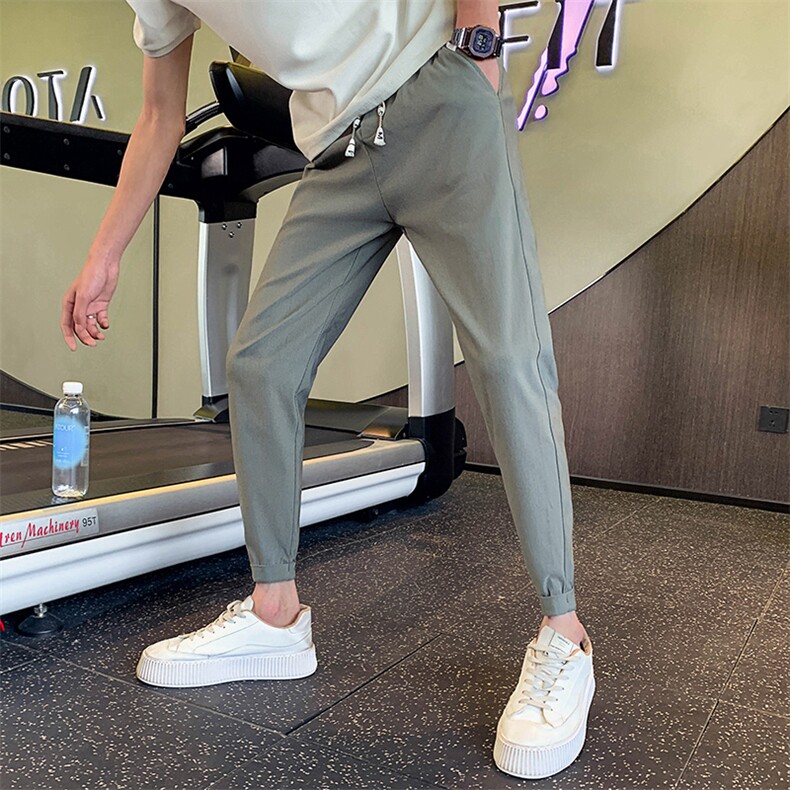 夏季8色修身小脚休闲裤提花抽绳纯色小脚长裤社会小伙潮K315p45,男装休闲裤,星座901