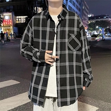 男春季衬衫港风日系格子长袖衬衫CG034P30，男装衬衫，星座1116-2