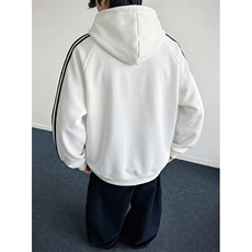 抖音得物高品质26春装美式高街全棉宽松三条杠织带连帽卫衣CM06，男装卫衣，电商A486