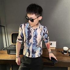 312A-117-P55新款社会小伙中袖衬衫韩版潮流男士五分袖衬衣B，男装T恤，星座312A-5