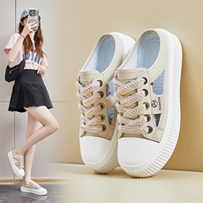 2024夏季新款半托小白鞋女镂空透气学生板鞋休闲鞋，女鞋拖鞋，星座1407-3