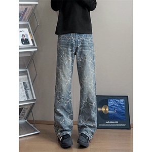 B221美式ins高街提花宽松微喇牛仔裤 LK24225-特P48控78图片