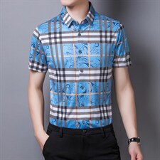 2023夏季新款潮流时尚简约百搭条纹宽松短袖衬衣透气休闲上衣男装，男装衬衫，电商B212（原钱塘6029）