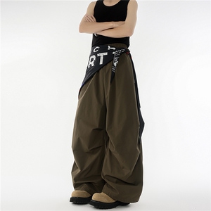 8XL-M 美式复古撞色屁帘工装伞兵裤男褶皱设计感宽松阔腿裤P68图片