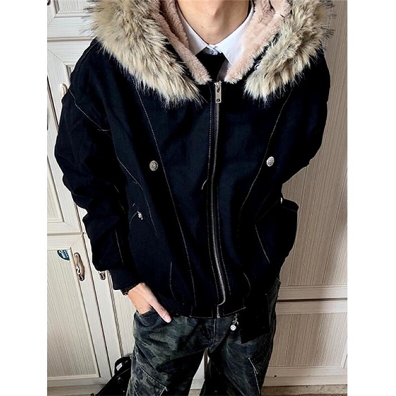 短款棉衣座山雕大毛毛领男女棉服水洗工装厚外套M916,男装棉衣,星座1116A（原606A-3）