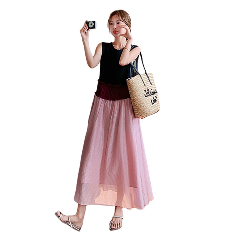 现货+买家秀宫庭风拼接背心连衣裙渡假风2C187-8818-P140-K198,女装连衣裙,2C187