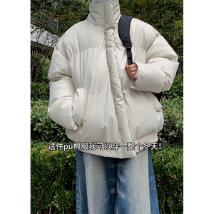 现货5W件冬季三防重磅boxy短款羽绒立领PU皮棉衣外套男女加厚棉服图片