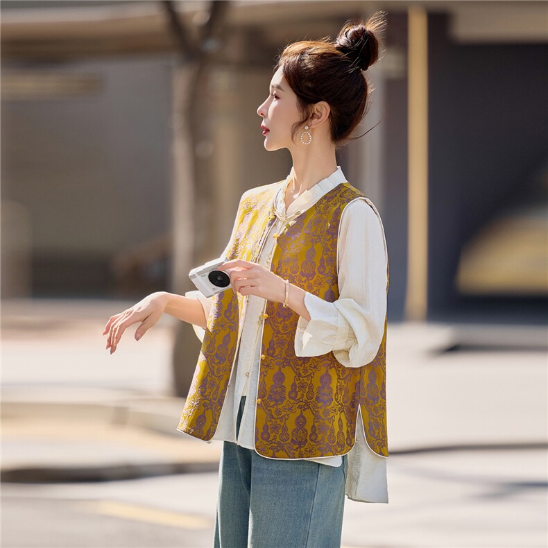 【春季女装新款】2026大量现货春季时尚新中式葫芦图案两面穿马甲,女装马甲,缘衣格