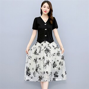 不规则短袖T韩版新款设计感显瘦修身V领套装，女装套装/套裙，布芭啦