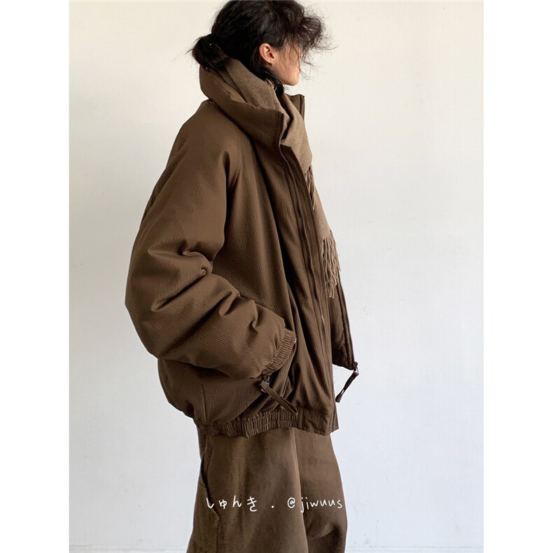 慵懒日系美式复古加绒加厚立领工装棉服男女冬季潮牌情侣保暖棉衣图片