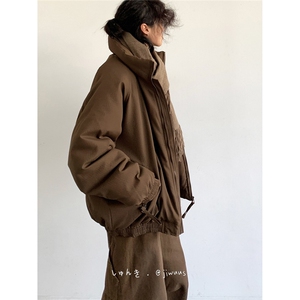 慵懒日系美式复古加绒加厚立领工装棉服男女冬季潮牌情侣保暖棉衣图片