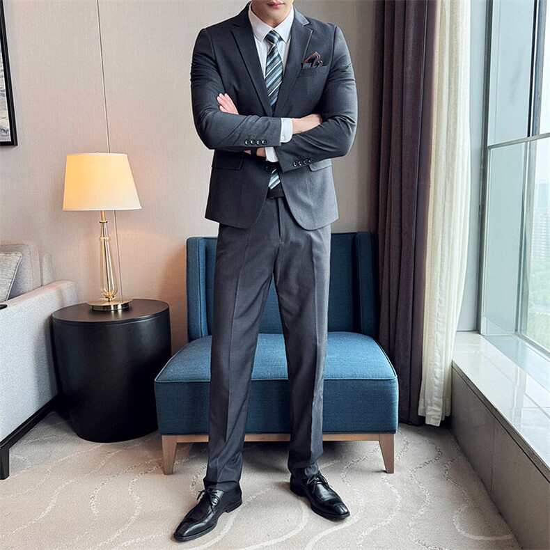 2025新款男士休闲商务两件套西装黑色灰色藏青628-P125,男装西服套装,星座311B