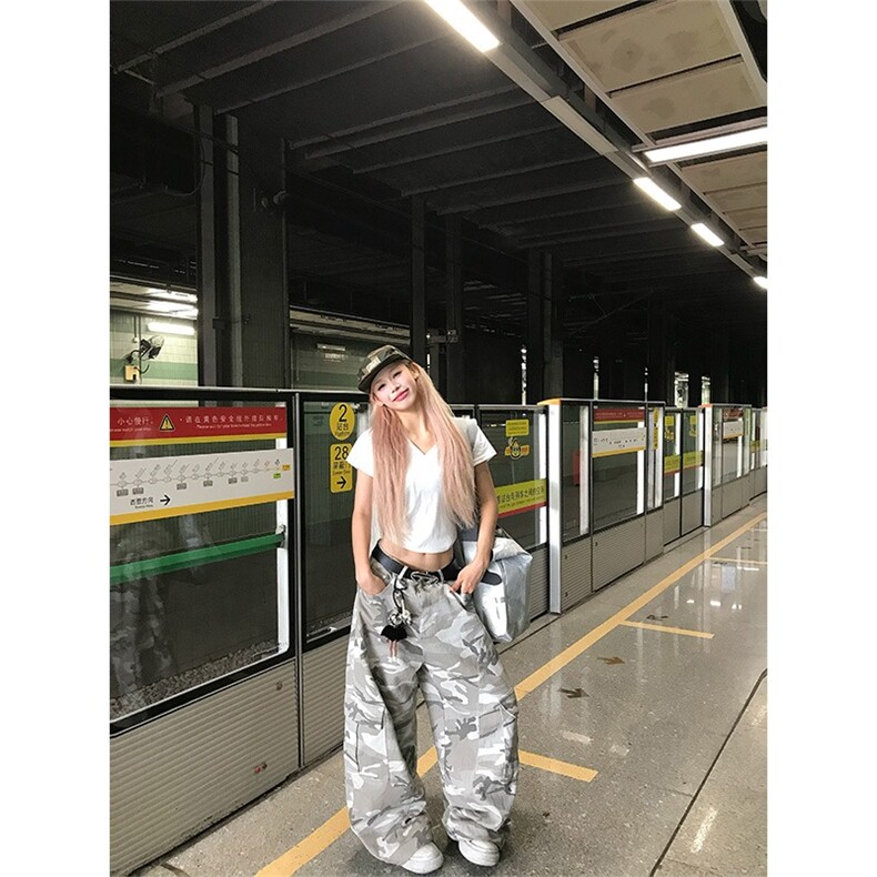 美式复古沙漠迷彩阔腿工装裤女宽松百搭街头潮牌直筒休闲裤,男装工装外套,星座1210-1