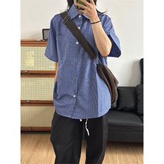 格子衬衫春夏美式短袖衬衫港风情侣装休闲衬衣CS286-P30，男装T恤，星座301C-5