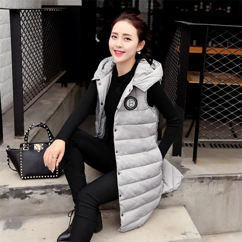 时尚百搭长款羽绒马甲女冬季新款韩版修身显瘦无袖外套保暖背心，女装马甲，蓝诺裳
