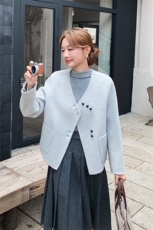 灰蓝色羊毛双面呢大衣外套女秋冬2025新款小个子流行爆款超火显瘦，女装毛呢外套，1C150