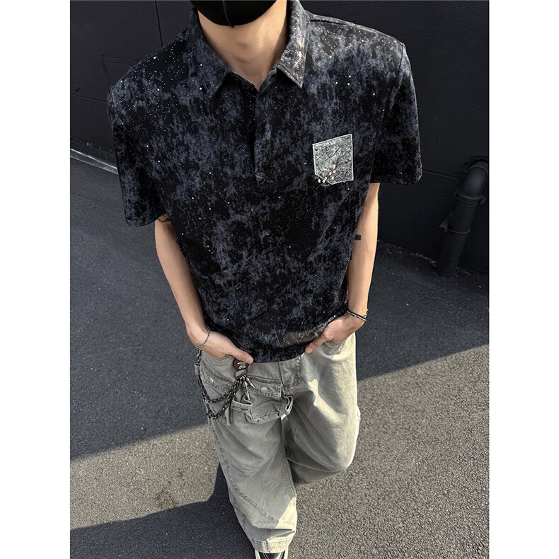 25夏新高品质男风满天星刺绣polo短T黑墙705-1-T005-P48无差价，男装Polo衫，星座705-1