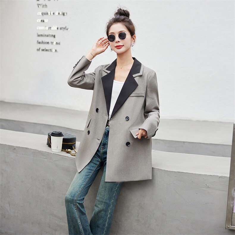 灰色西装外套女春季2024年新款今年流行别致时尚高级质感法式上衣，女装西装，岚衣(原川流布茜）