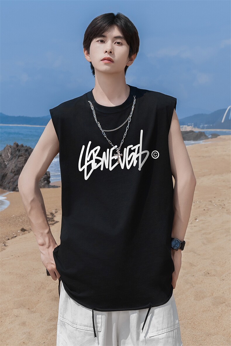 港风24夏款时尚字母印花领口链条背心DT65803P35控48,男装背心/马甲,电商A268A